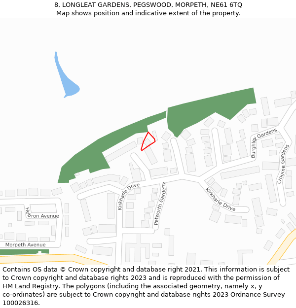 8, LONGLEAT GARDENS, PEGSWOOD, MORPETH, NE61 6TQ: Location map and indicative extent of plot