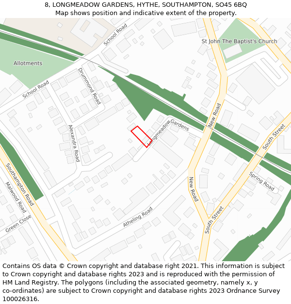 8, LONGMEADOW GARDENS, HYTHE, SOUTHAMPTON, SO45 6BQ: Location map and indicative extent of plot