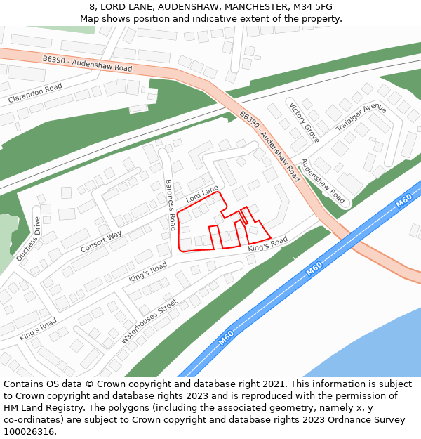 8, LORD LANE, AUDENSHAW, MANCHESTER, M34 5FG: Location map and indicative extent of plot