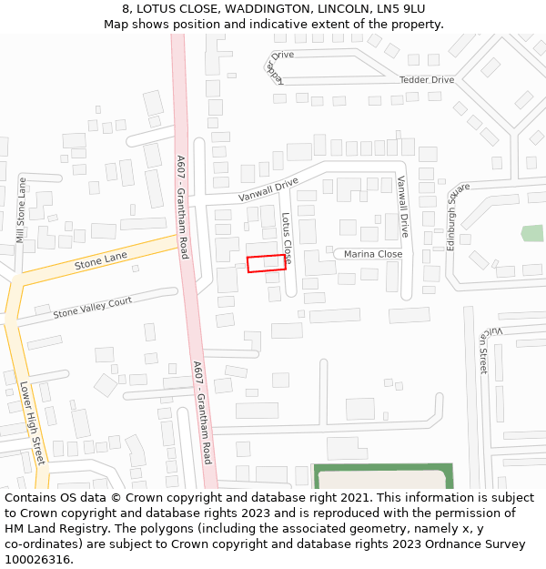 8, LOTUS CLOSE, WADDINGTON, LINCOLN, LN5 9LU: Location map and indicative extent of plot