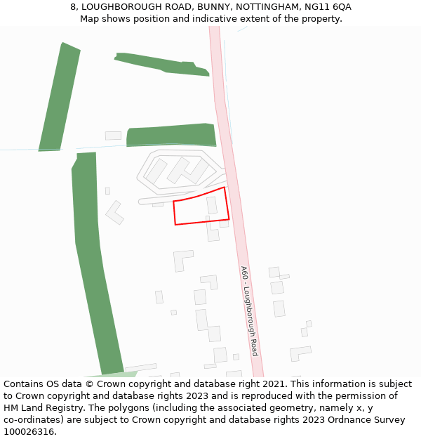 8, LOUGHBOROUGH ROAD, BUNNY, NOTTINGHAM, NG11 6QA: Location map and indicative extent of plot