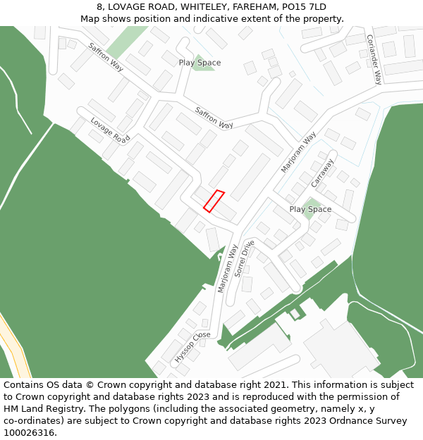 8, LOVAGE ROAD, WHITELEY, FAREHAM, PO15 7LD: Location map and indicative extent of plot
