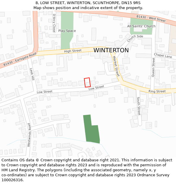 8, LOW STREET, WINTERTON, SCUNTHORPE, DN15 9RS: Location map and indicative extent of plot