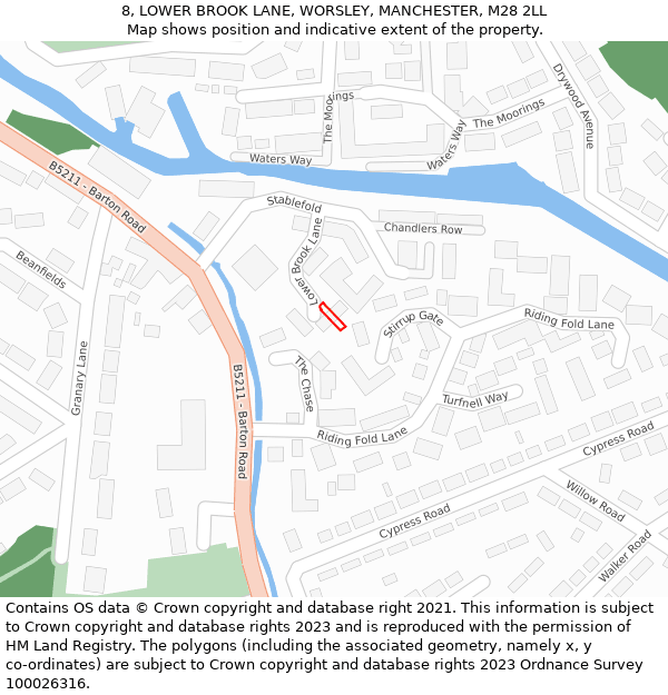 8, LOWER BROOK LANE, WORSLEY, MANCHESTER, M28 2LL: Location map and indicative extent of plot