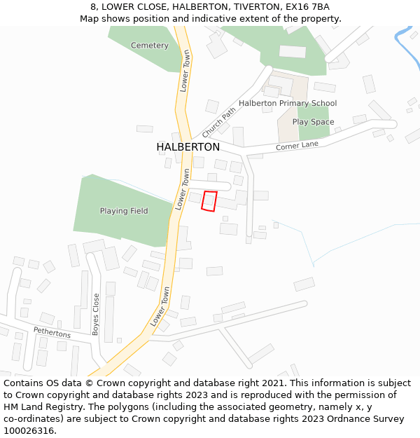 8, LOWER CLOSE, HALBERTON, TIVERTON, EX16 7BA: Location map and indicative extent of plot