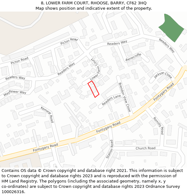 8, LOWER FARM COURT, RHOOSE, BARRY, CF62 3HQ: Location map and indicative extent of plot