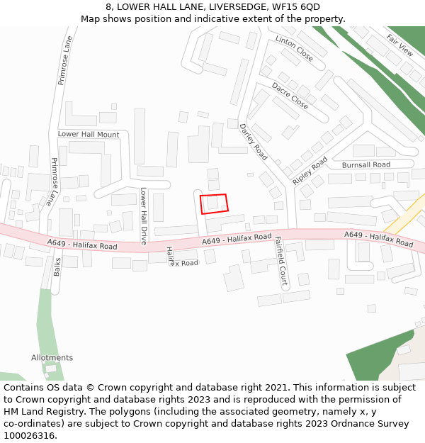 8, LOWER HALL LANE, LIVERSEDGE, WF15 6QD: Location map and indicative extent of plot