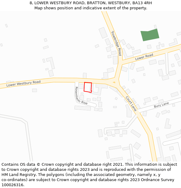 8, LOWER WESTBURY ROAD, BRATTON, WESTBURY, BA13 4RH: Location map and indicative extent of plot