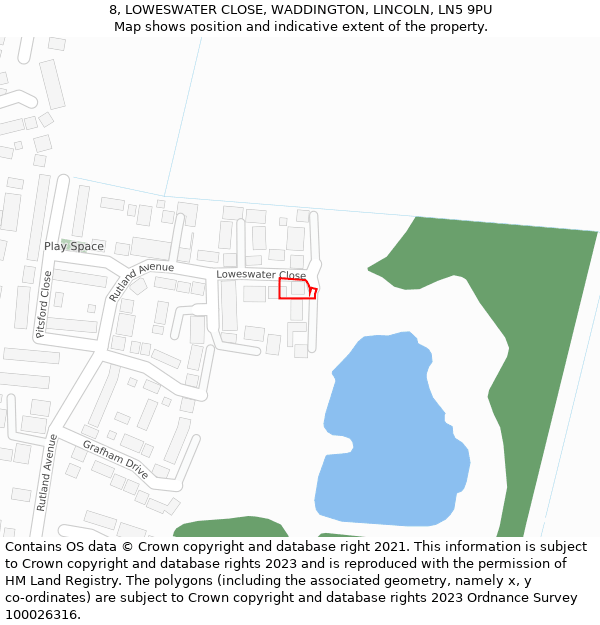 8, LOWESWATER CLOSE, WADDINGTON, LINCOLN, LN5 9PU: Location map and indicative extent of plot