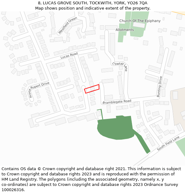 8, LUCAS GROVE SOUTH, TOCKWITH, YORK, YO26 7QA: Location map and indicative extent of plot