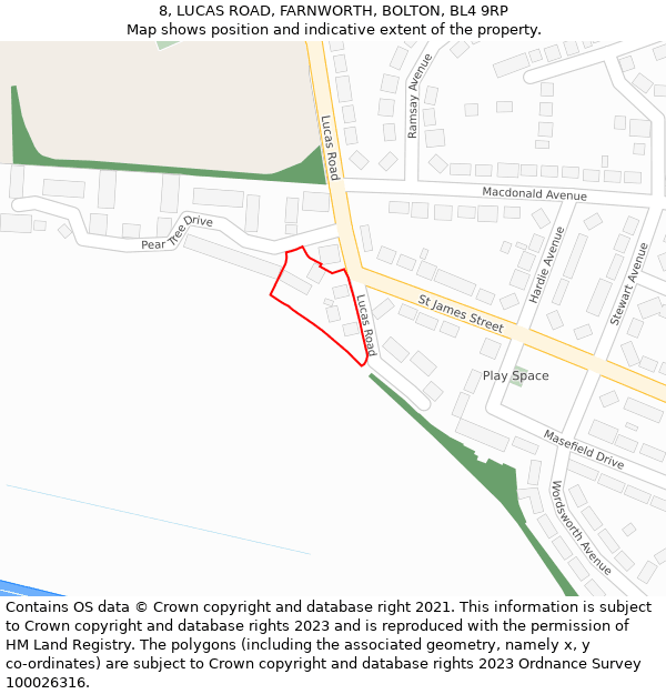 8, LUCAS ROAD, FARNWORTH, BOLTON, BL4 9RP: Location map and indicative extent of plot