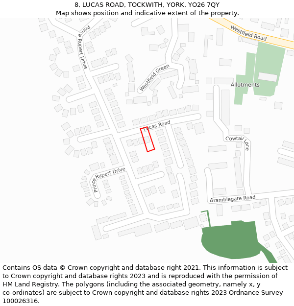 8, LUCAS ROAD, TOCKWITH, YORK, YO26 7QY: Location map and indicative extent of plot