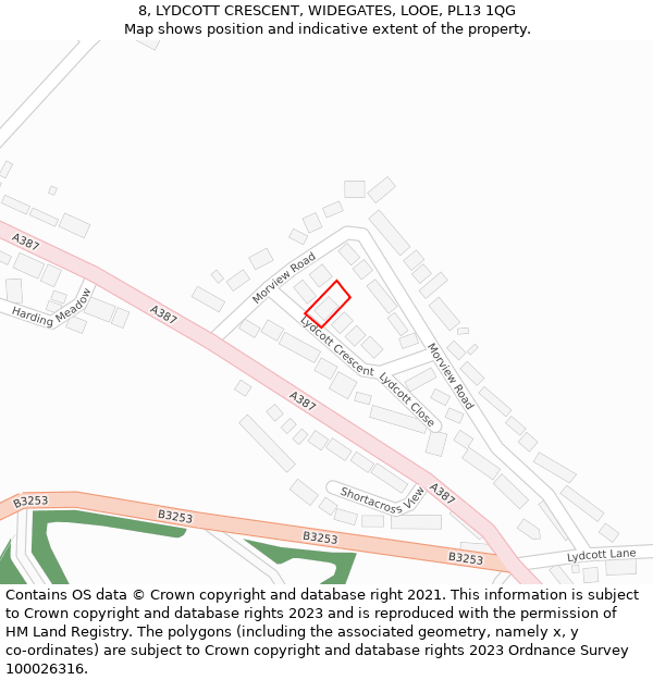 8, LYDCOTT CRESCENT, WIDEGATES, LOOE, PL13 1QG: Location map and indicative extent of plot