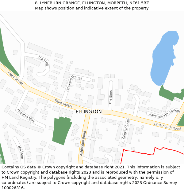 8, LYNEBURN GRANGE, ELLINGTON, MORPETH, NE61 5BZ: Location map and indicative extent of plot
