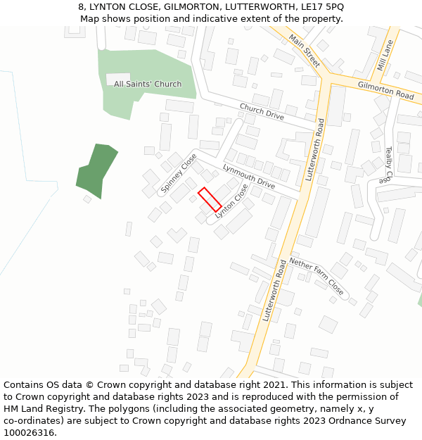 8, LYNTON CLOSE, GILMORTON, LUTTERWORTH, LE17 5PQ: Location map and indicative extent of plot