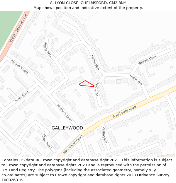 8, LYON CLOSE, CHELMSFORD, CM2 8NY: Location map and indicative extent of plot