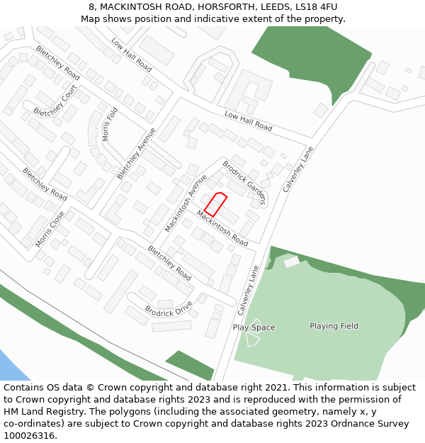 8, MACKINTOSH ROAD, HORSFORTH, LEEDS, LS18 4FU: Location map and indicative extent of plot