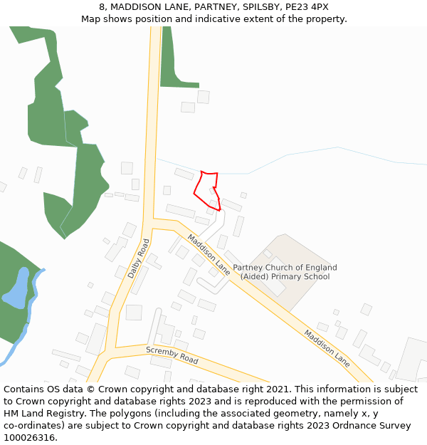 8, MADDISON LANE, PARTNEY, SPILSBY, PE23 4PX: Location map and indicative extent of plot