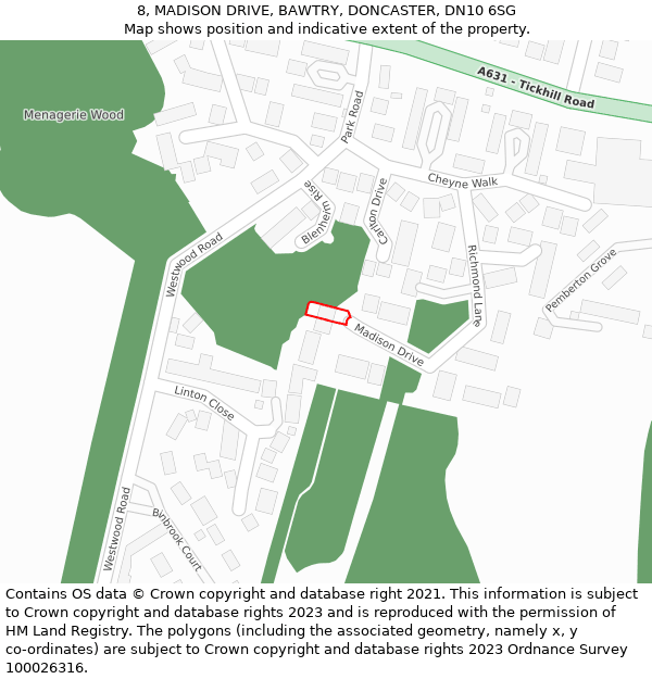 8, MADISON DRIVE, BAWTRY, DONCASTER, DN10 6SG: Location map and indicative extent of plot