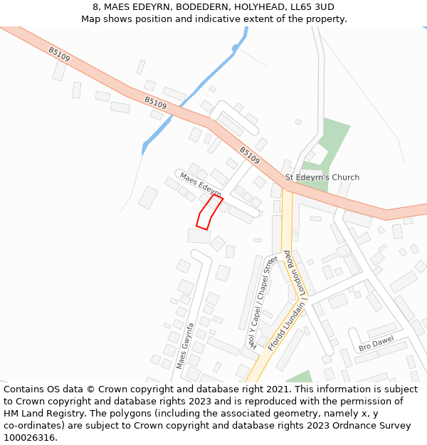 8, MAES EDEYRN, BODEDERN, HOLYHEAD, LL65 3UD: Location map and indicative extent of plot