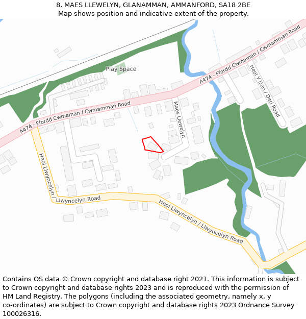 8, MAES LLEWELYN, GLANAMMAN, AMMANFORD, SA18 2BE: Location map and indicative extent of plot