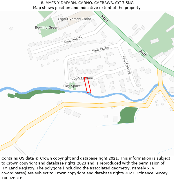 8, MAES Y DAFARN, CARNO, CAERSWS, SY17 5NG: Location map and indicative extent of plot