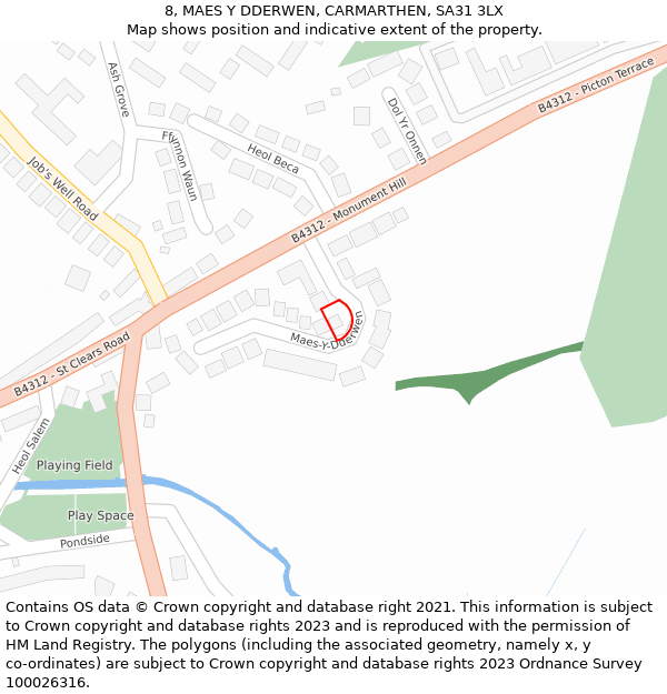 8, MAES Y DDERWEN, CARMARTHEN, SA31 3LX: Location map and indicative extent of plot