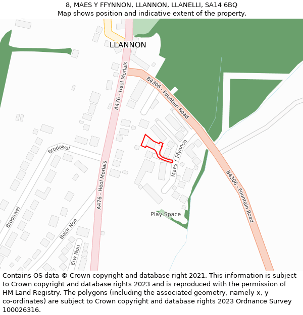 8, MAES Y FFYNNON, LLANNON, LLANELLI, SA14 6BQ: Location map and indicative extent of plot