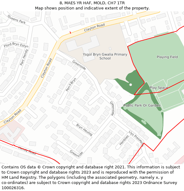 8, MAES YR HAF, MOLD, CH7 1TR: Location map and indicative extent of plot