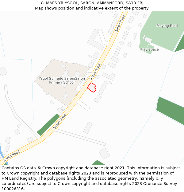 8, MAES YR YSGOL, SARON, AMMANFORD, SA18 3BJ: Location map and indicative extent of plot