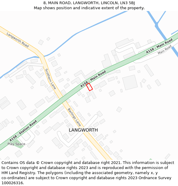 8, MAIN ROAD, LANGWORTH, LINCOLN, LN3 5BJ: Location map and indicative extent of plot