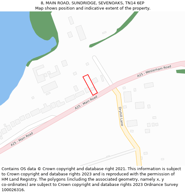 8, MAIN ROAD, SUNDRIDGE, SEVENOAKS, TN14 6EP: Location map and indicative extent of plot