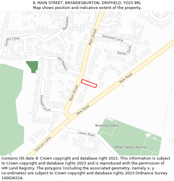 8, MAIN STREET, BRANDESBURTON, DRIFFIELD, YO25 8RL: Location map and indicative extent of plot