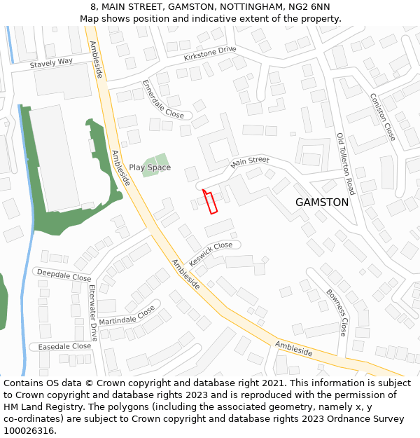 8, MAIN STREET, GAMSTON, NOTTINGHAM, NG2 6NN: Location map and indicative extent of plot