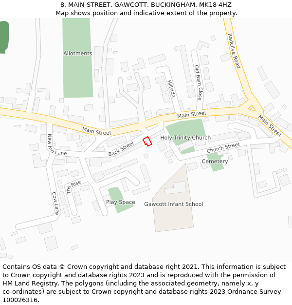 8, MAIN STREET, GAWCOTT, BUCKINGHAM, MK18 4HZ: Location map and indicative extent of plot
