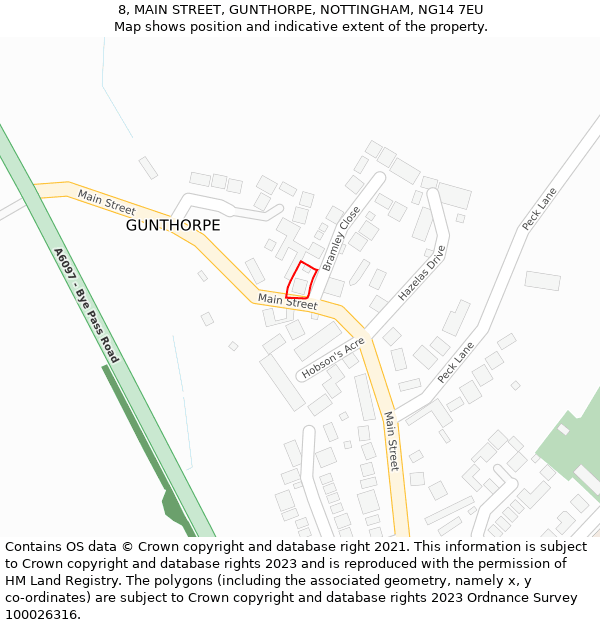 8, MAIN STREET, GUNTHORPE, NOTTINGHAM, NG14 7EU: Location map and indicative extent of plot