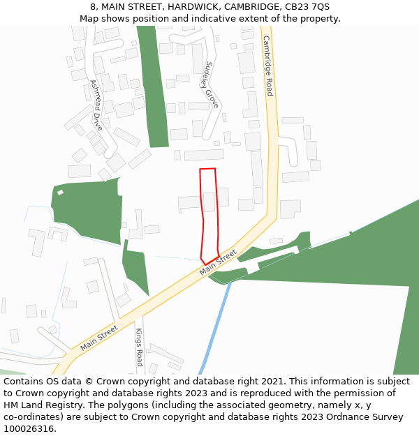 8, MAIN STREET, HARDWICK, CAMBRIDGE, CB23 7QS: Location map and indicative extent of plot