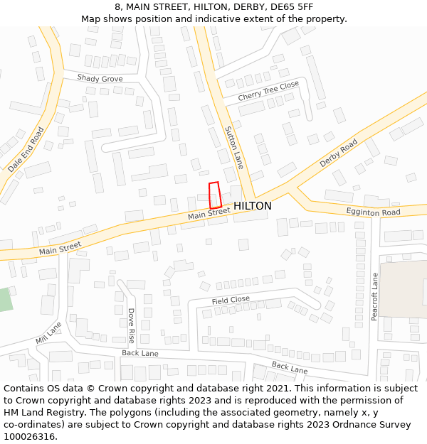 8, MAIN STREET, HILTON, DERBY, DE65 5FF: Location map and indicative extent of plot