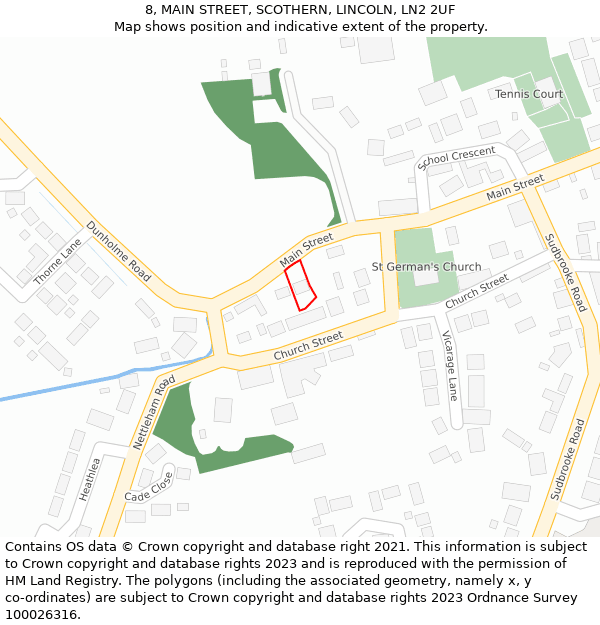 8, MAIN STREET, SCOTHERN, LINCOLN, LN2 2UF: Location map and indicative extent of plot