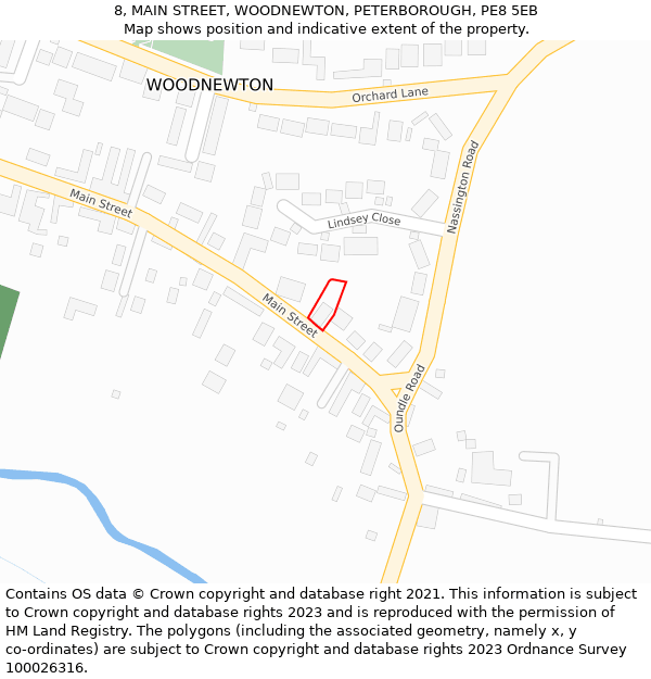 8, MAIN STREET, WOODNEWTON, PETERBOROUGH, PE8 5EB: Location map and indicative extent of plot