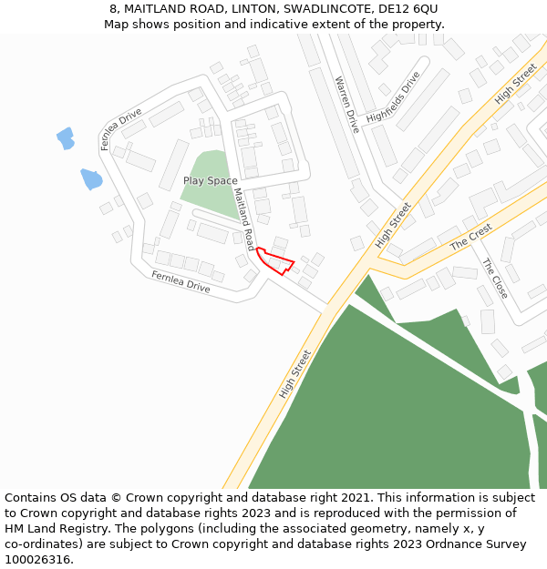 8, MAITLAND ROAD, LINTON, SWADLINCOTE, DE12 6QU: Location map and indicative extent of plot