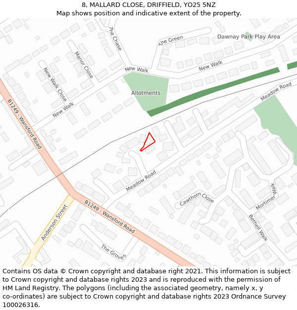 8, MALLARD CLOSE, DRIFFIELD, YO25 5NZ: Location map and indicative extent of plot