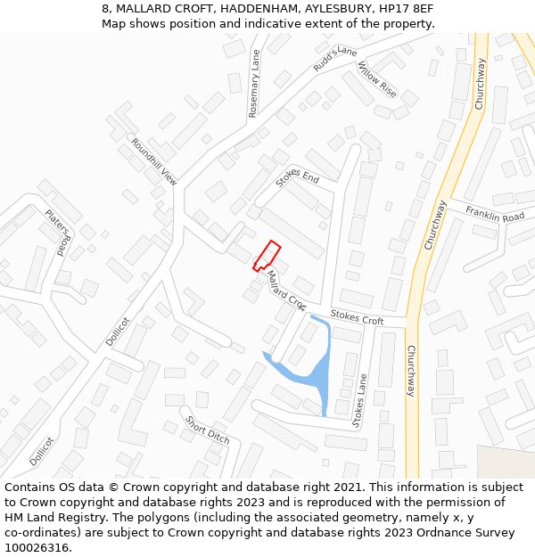 8, MALLARD CROFT, HADDENHAM, AYLESBURY, HP17 8EF: Location map and indicative extent of plot