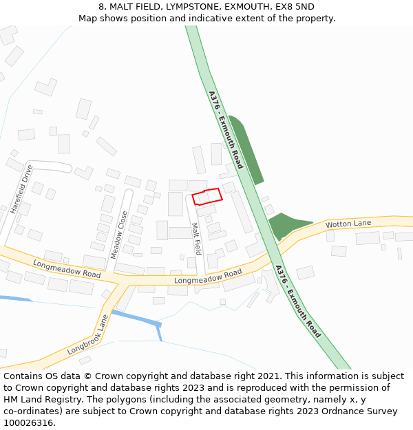 8, MALT FIELD, LYMPSTONE, EXMOUTH, EX8 5ND: Location map and indicative extent of plot