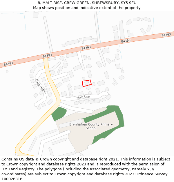 8, MALT RISE, CREW GREEN, SHREWSBURY, SY5 9EU: Location map and indicative extent of plot