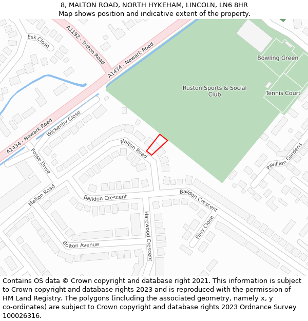 8, MALTON ROAD, NORTH HYKEHAM, LINCOLN, LN6 8HR: Location map and indicative extent of plot