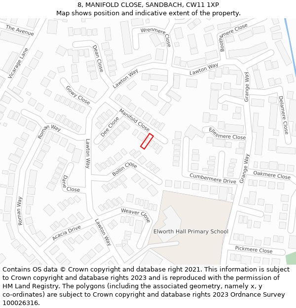 8, MANIFOLD CLOSE, SANDBACH, CW11 1XP: Location map and indicative extent of plot