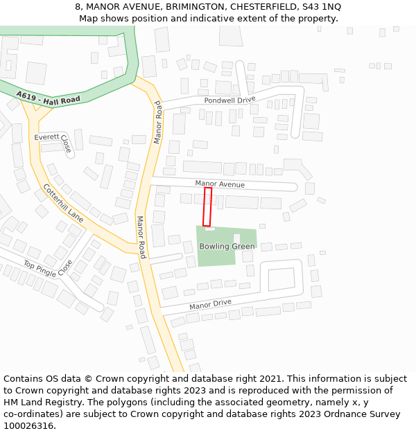 8, MANOR AVENUE, BRIMINGTON, CHESTERFIELD, S43 1NQ: Location map and indicative extent of plot