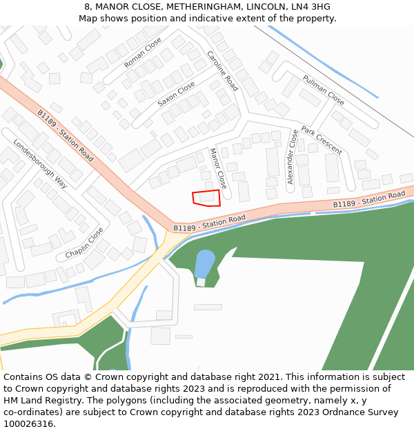 8, MANOR CLOSE, METHERINGHAM, LINCOLN, LN4 3HG: Location map and indicative extent of plot