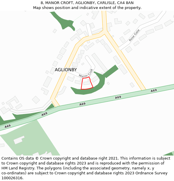 8, MANOR CROFT, AGLIONBY, CARLISLE, CA4 8AN: Location map and indicative extent of plot